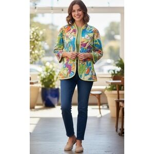 Multiples Abstract Multicolor Floral Sequin Blazer